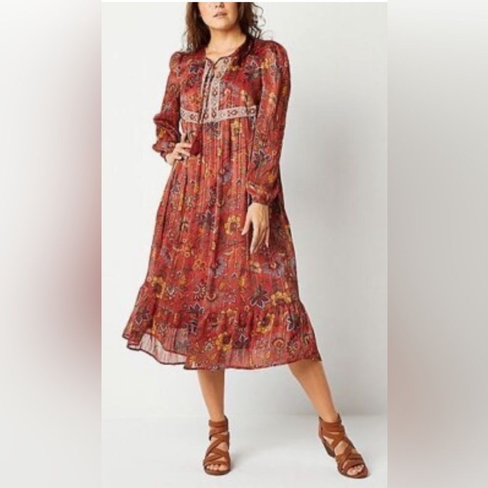 NWOT!! FRYE AND CO. Burgundy Floral Long Sleeve Boho Dress Size Medium